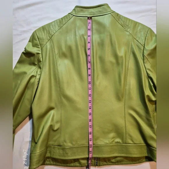 ​Valerie Stevens 100% Leather Moto Jacket - Pear Green - XL - Picture 7 of 9